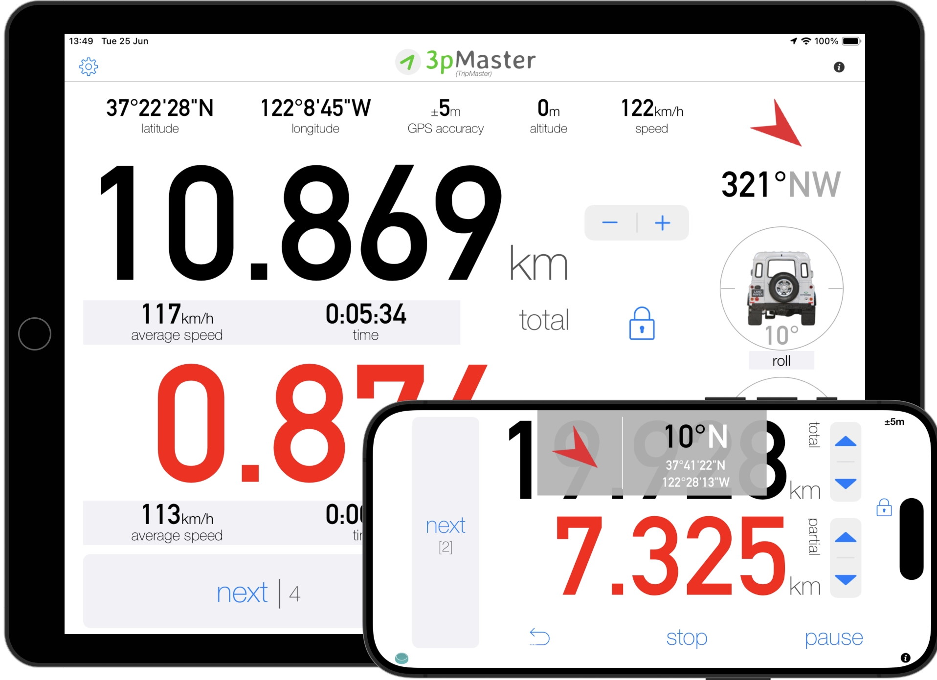 3pMaster - Tripmaster Odometer App for Off-Road for iPad and iPhone