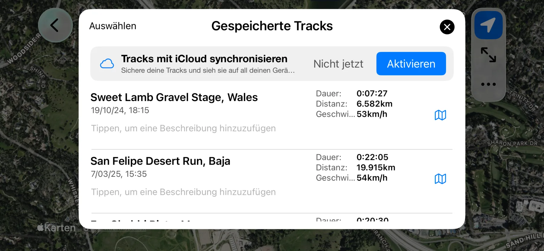 3pMaster saved tracks list on iPhone with iCloud sync and automatic track names