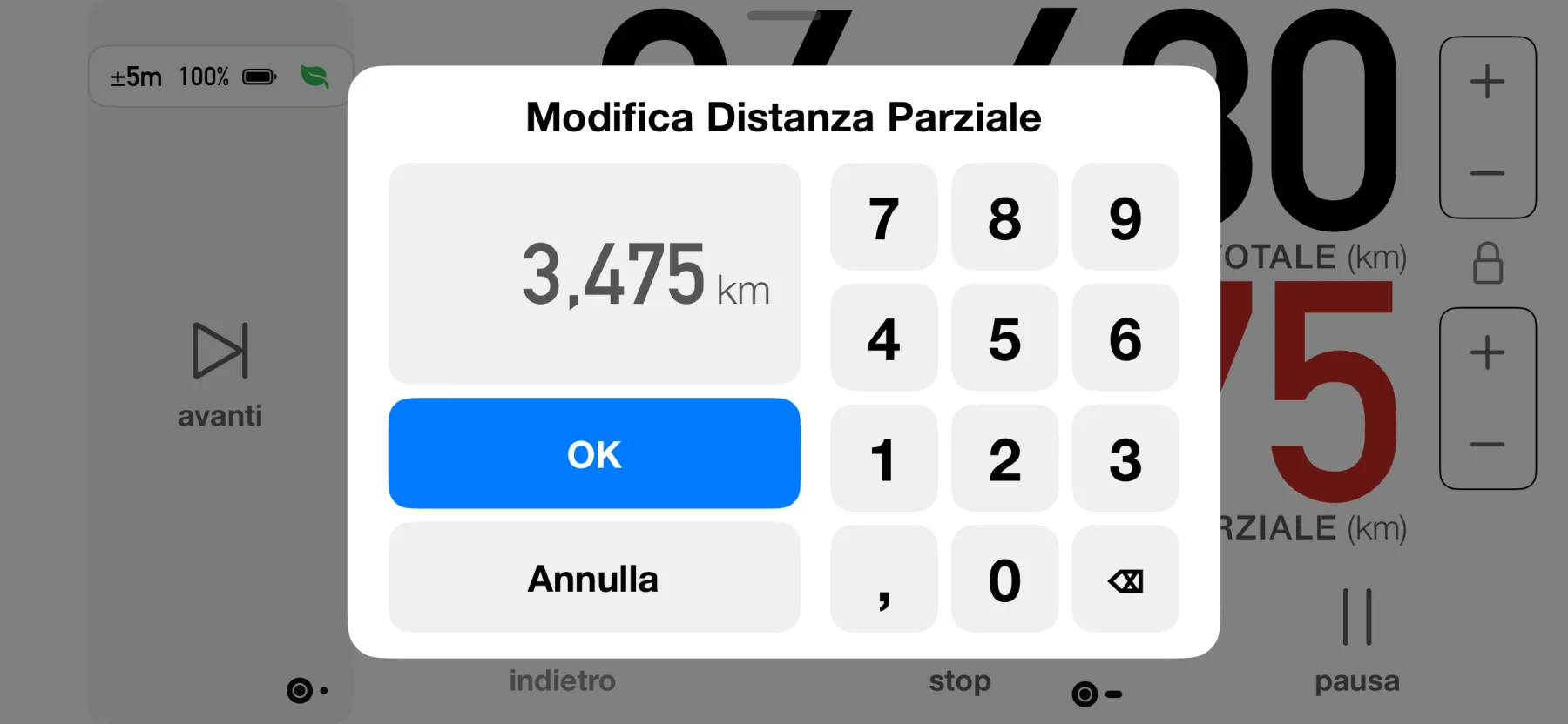 3pMaster su iPhone mentre regola la distanza parziale con un tastierino numerico